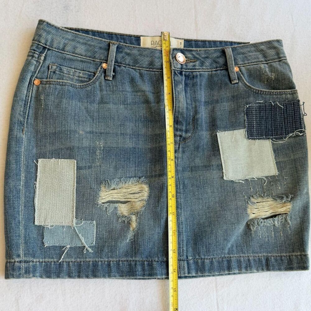 RACHEL Rachel Roy Patchwork Distressed Denim Mini Skirt - Size 26 - Picture 8 of 8